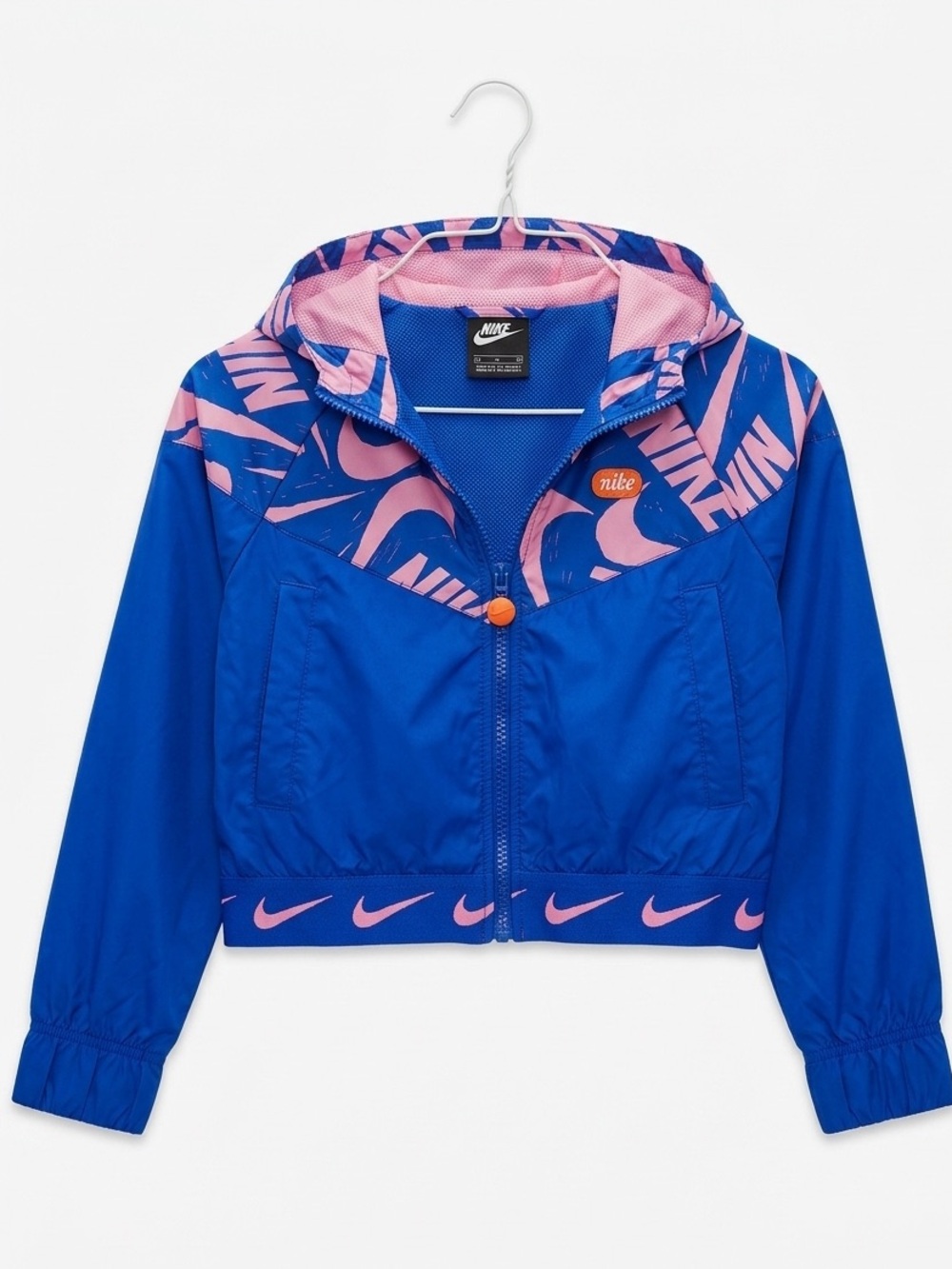 Nike Girls Blue & Pink Crop Windrunner Windbreaker Jacket Size S (8-9)